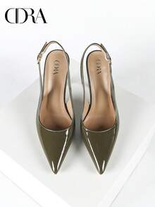 Women's Pointed Toe Kitten Heel Pumps, Elegant Classic Business Office Party Date Dress Shoes - Army Green - View 6