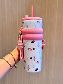 Customized Stainless Steel Coffee Cup, Drawstring Straw Cup, Small And Fresh Pattern, High Beauty Insulated Cup For Girls, Portable Water Cup - Multicolor - View 13