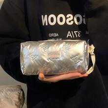 1个纯色蝴蝶结印花PU笔袋，桌面收纳袋，适合小学和初中学生，可收纳铅笔、尺子、钢笔和其他书写工具，适合作为生日礼物、返校礼物、学习用品、文具包或背包配件。