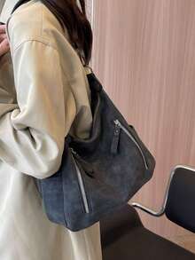 Maillard 复古 2025 磨砂纹理大容量时尚百搭单肩包，高端沙滩托特包手提包购物袋，独特低调通勤拉链双肩带斜挎包