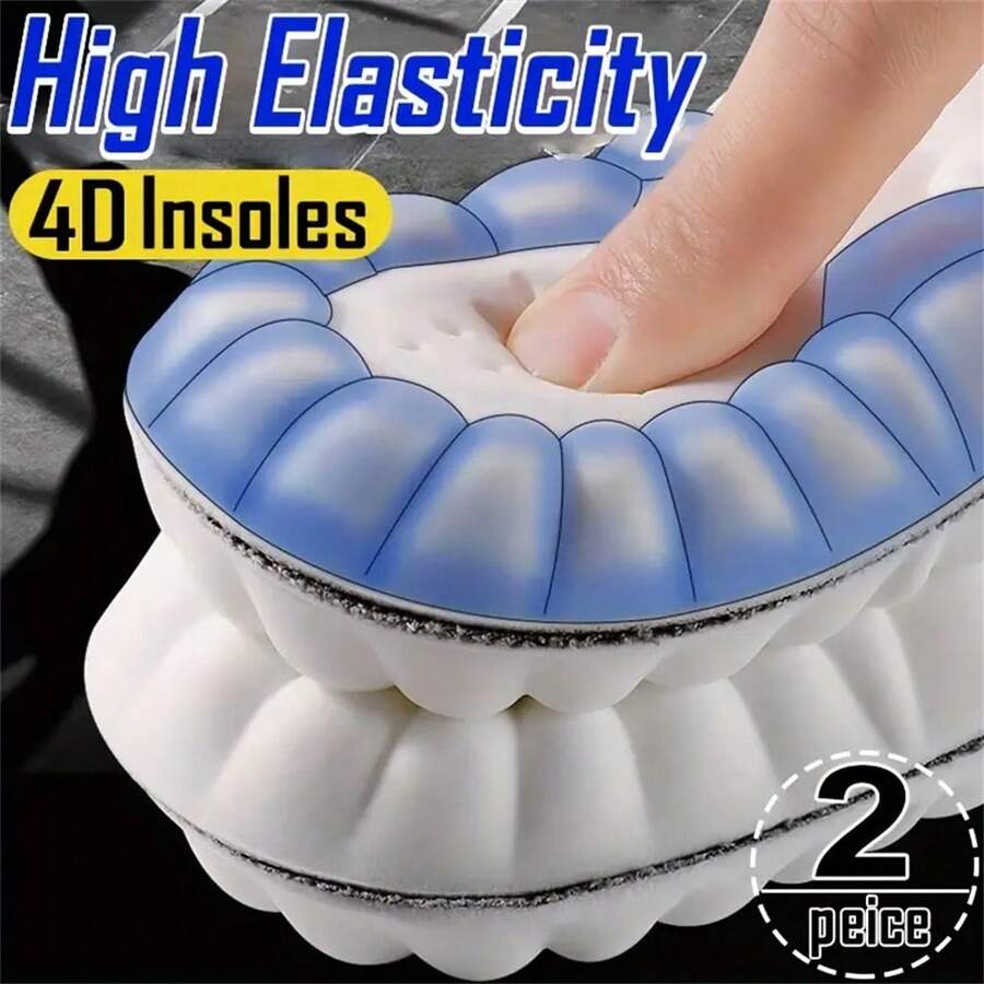 1 双 4D 舒适运动鞋垫：柔软、透气、减震、高弹力缓冲，男女适用 - TPU 材质，灰色，舒适设计，适合积极的生活方式，高弹力鞋垫