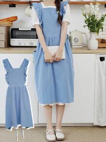 1 Pieza Delantal, Estilo Vintage Talla Grande para Mujer con Volantes, 2 Bolsillos, Ajustable con Cordones Plisados y Encaje, Adecuado para Limpieza del Hogar/Cocina/Actividades al Aire Libre/Restaurante, Cafetería, Floristería, Estudio de Arte, Salón de Belleza y Otros Lugares de Trabajo