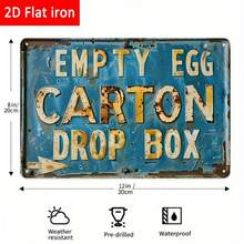 1PC Tin Sign 2D Flat, Empty Egg Carton Drop Box, Funny Farm Sign, Vintage Style, 8x12 Inches/ 20x30 Cm - 彩色 - 查看 3