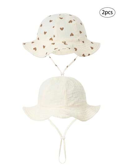 2 peças chapéus de sol ajustáveis para bebês, chapéu de balde elástico para praia, adequado para crianças de 0 a 2 anos
