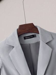 HOMEYEE 复古优雅长袖西装外套，休闲办公室女士商务西装外套，适合春夏秋冬 - 灰色 - 查看 4