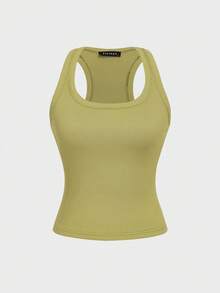 Floreya 女式方领吊带背心，夏季性感简约休闲修身显瘦吊带衫外套，法式无袖露脐上衣，四季皆宜，运动风 - 酪梨綠 - 查看 3