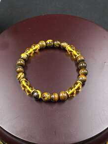 1 Stück Armband zum Anziehen von Reichtum, 8mm Citrin & Tiger Eye Armband für Wohlstand & Gedeihen, Glück, Erfolg Meditation Schmuck für Männer und Frauen