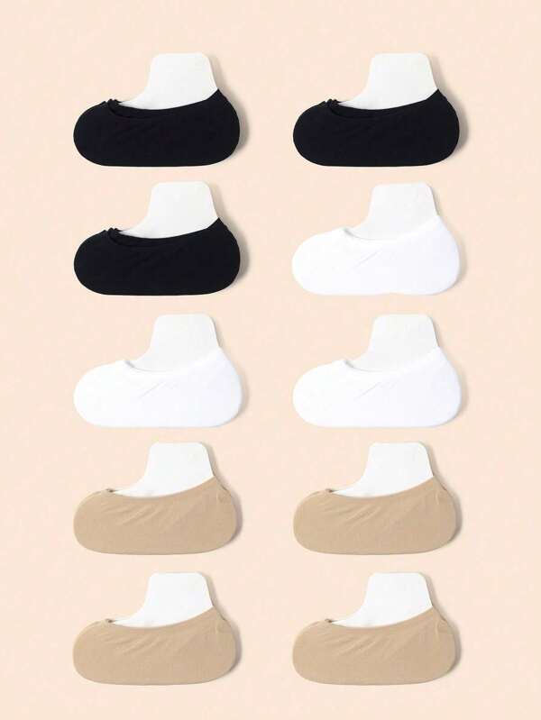 10 Pairs Of Children's Summer Thin Mesh Breathable Pure White Heel Anti Slip Low Vamp Invisible Boat Socks, Versatile For Daily Use