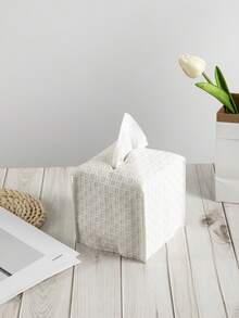 1pc/2pcs/5pcs White Woven Rattan Textured Creative Cone Shaped Tissue Box, PU Leather Upright Square Tissue Paper Storage Bag, Suitable For Bedroom, Living Room, Bathroom, Restaurant, Hotel Lobby, Office Desk, 13*13*13cm - White - View 3