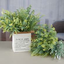 6 件人造植物，唐菖蒲草、春草、桉树、草、龟背竹，6 种适合花束婚礼装饰花瓶装饰 DIY 艺术装饰，户外人造草坪，人造植物花园装饰 - 彩色 - 查看 1