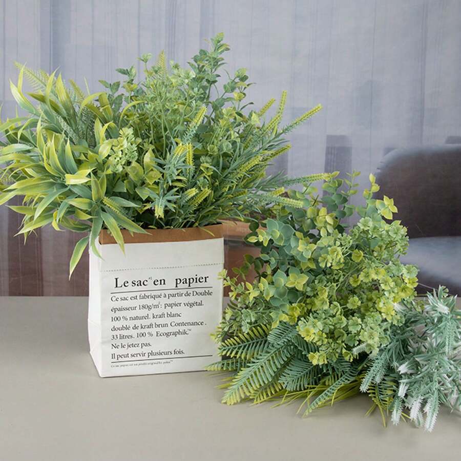 6 件人造植物，唐菖蒲草、春草、桉树、草、龟背竹，6 种适合花束婚礼装饰花瓶装饰 DIY 艺术装饰，户外人造草坪，人造植物花园装饰 - 彩色 - 查看 1