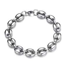 1pc Stainless Steel Coffee Bean Chain Bracelet Necklace For Men Women Silver Color Hiphop Rock Unisex Statement Jewelry