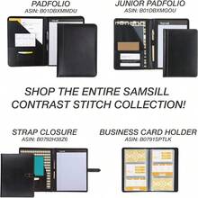 Samsill Carpeta de 3 anillas tamaño junior de 1 pulgada, piel, negro con costuras en contraste, capacidad para papel de 8.5 x 5.5 pulgadas, 3 anillos, carpeta de cuadernos, organizador de portafolios, - Negro - - Ver 9
