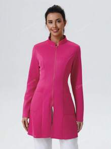 Effen kleur lange mouwen casual rits voorzak laboratoriumjas labjas