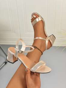 2024 European & American Style Chunky Heel Strap High Heel Women's Gold Fashion Sandals - Gold - View 2