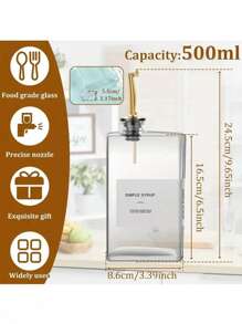 1pc, Glass Oil Bottle, 16.91 Oz Rectangular Olive Oil Dispenser Bottle, Large Capacity Clear Dispenser Bottle, Tightly Sealed Container For Easy Pouring, Clear Glass Oil Bottle For Soy Sauce And Vinegar, Soy Sauce Dispenser, Cooking Oil Dispenser, Grilling Accessories, Kitchen Supplies, Free Random Word Label Paper 1pc X 4pcs
