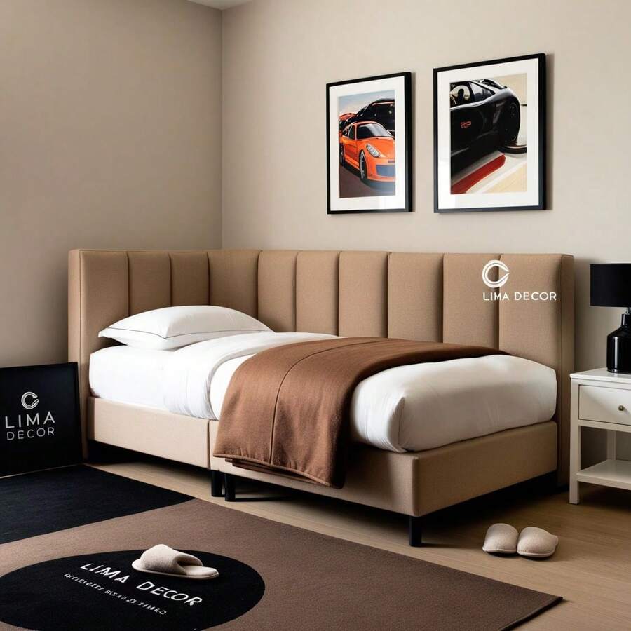 Upholstered L-Shaped Modular Headboard Kit For 45x20cm Rectangular Box Bed - ALL SIZES - IMMEDIATE SHIPPING - Beis - Ver 1
