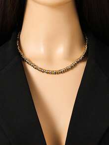 1pc Handmade Stainless Steel Beaded Dual-Tone Necklace, Suitable For Gifts And Daily Wear - necklace - View 5