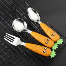 3pcs/Set Stainless Steel Carrot Shaped Plastic Handle Flatware Set - Multicolor - View 4