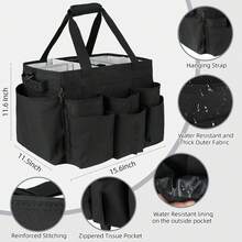 Large Rolling Cleaning Caddy Bag With Detachable Trolley,Cleaning Cart On Wheels With Shoulder Strap,Cleaning Supplies Organizer For Housekeepers,Black - 1 - View 2