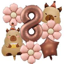 7pcs 40inch Caramel Chocolate Foil Number Capybara Theme Balloon Daisy Flowers Birthday Party Decoration