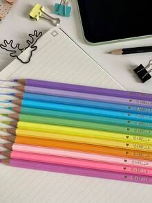 Juego de lápices de colores pastel personalizados, lápices con nombre personalizado para niños, multifuncional, ornamental, reutilizable, moderno, colorido, lindo, vintage, de dibujos animados, kawaii, personalizado, único, para trabajadores, clientes, estudiantes, para negocios/trabajo/oficina, regreso a la escuela, suministros de oficina y escuela, decoración navideña, bolígrafo de escritura suave, nuevo trabajo, suministros de oficina - 17,5 x 1 cm - Ver 6