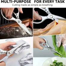 Heavy Duty Stainless Steel Poultry Shears, Multi-Purpose Kitchen Scissors Suitable For Cutting Bones, Fish, Bottle Cap Removal And Grilling - Metal Structure
