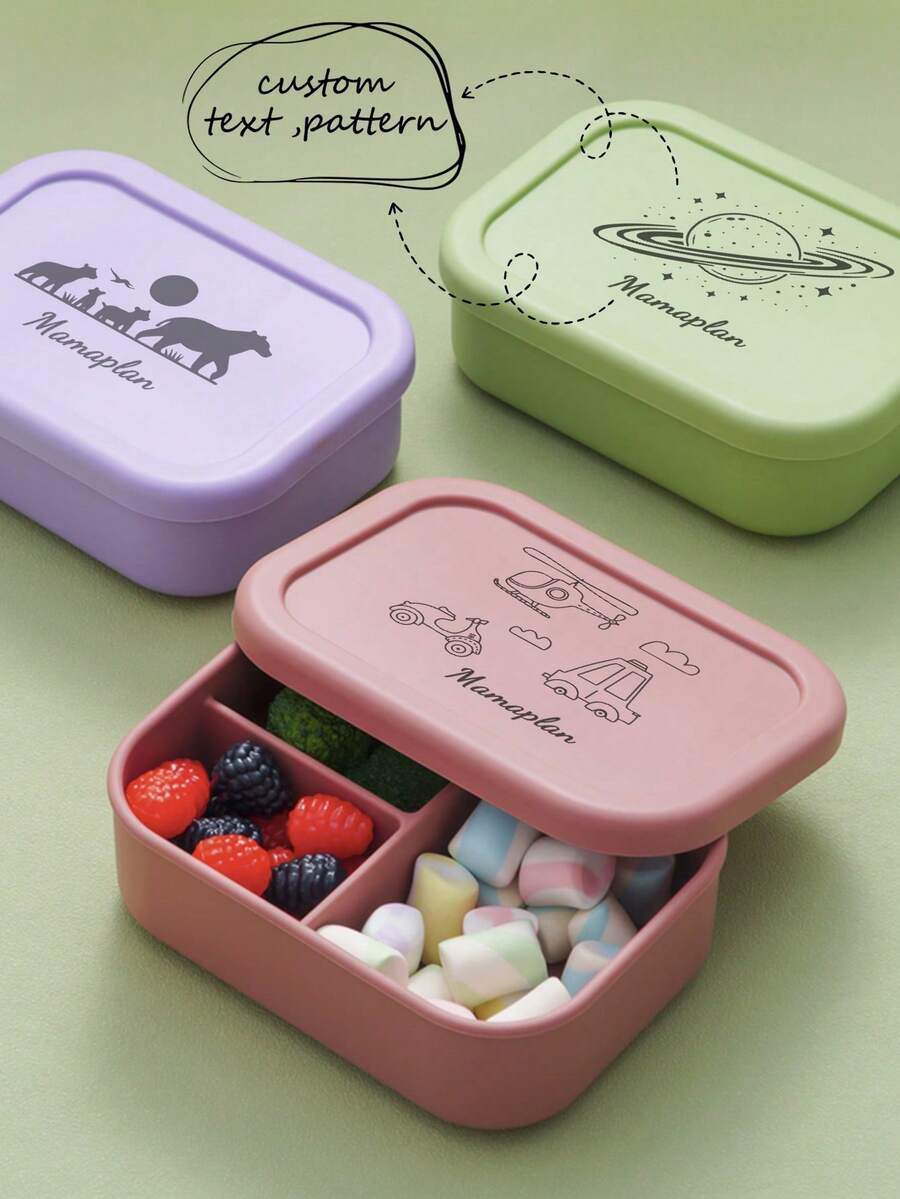 1pc Personalized Customization Name Pattern Silicone Baby Lunch Box Three-Compartment Baby Dinner Plate Custom Baby Tableware Portable Baby Dinner Box, Multi-Functional, Ornamental, Letter, Stylish, Baby Fashion, Colorful, Casual, Cute, Kawaii, Adorable, Unique, Customized, Baby Gifts, Cute Baby, Family, Friends, Daughter, Son, Her, Spring Break,Easy Comfort,Birthday Gift