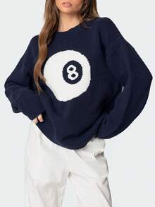 Colorblock Round Neck Loose Fit Casual Knit Pullover Top
