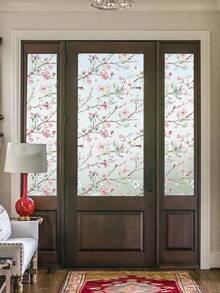 1PC Glass Privacy Film, Decorative Stained Glass Window Film, Sunshade Window Sticker, Home Use Electrostatic Adsorption Frosted Window Sticker, Suitable For Bathroom, Living Room, Home, Office Door Decoration Frosted Room Decor Home Decor Living Room Decor Curtains - Plum Bossom - View 4