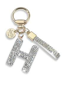 白色首字母钥匙扣礼物，适合女士女孩闪亮可爱背包汽车钥匙配件挂绳汽车配件包饰背包学校哥特式 Y2k 包挂绳带身份证夹汽车配件包饰