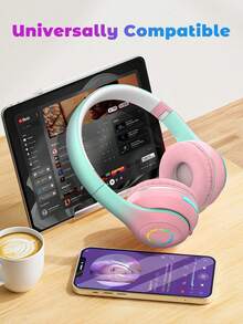 GENAI Wireless Headphones With Gradient Design And LED Lights, Foldable Gaming Headset With Mic, Lightweight, Hi-Fi Sound, For Girls And Teens - Multicolor - View 8