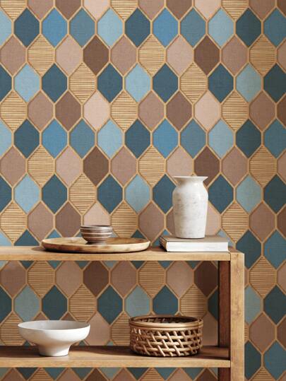 Roll Of Retro Thickened Rhinestone Wood Grain Grille Geometric 3D Fabric Pattern, Home ation, Kitchen Cabinets, Tables Chairs, Room Backgrounds, Renovation, DIY, Waterproof, Stain Resistant, Easy To Clean, Self Adhesive, Peel Paste Wallpaper, Wand Stickers, Wallpaper Stickers Paper view 5