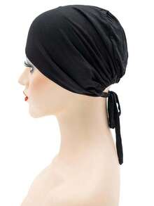 Black Headband Cap, Women Black Headband Cap, Simple Solid Color Functional Headband Cap, Casual Home Accessories Hair Sleep Cap - Black - View 13