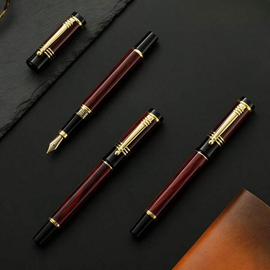 Fountain Pen Set With Box, Classic Fountain Pen With 4 Ink Cartridges, 0.5mm Fine Nib Smooth Writing Calligraphy, Luxury Gift Pen