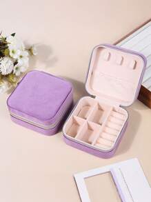 1pc Women Velvet Jewelry Box, Jewelry Storage Case, Travel Jewelry Organizer, Dual-Layer Portable Mini Jewelry Display And Storage Box, Suitable For Earrings, Rings, Necklaces, Bracelets, Nail Art, Mother's Day, Christmas, Halloween Gift For Her For Women Storage Organizer Travel Essentials Back To School Dormitory Storage