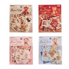 30张卡通熊印章贴纸，金色边缘，信封礼品装饰贴纸，优质防水乙烯基贴纸，适用于剪贴簿、日记本和笔记本电脑 - 成人文具装饰剪贴簿用品 - 玫瑰紅 - 查看 11