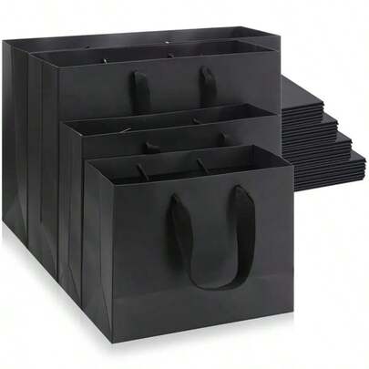 4pcs Black Gift Bags With Sturdy Handles - Available In Multiple Sizes, Combo Of Large And Small Sizes, Gift Wrapping, Candy, Shopping Bags Suitable For Weddings, Birthday Parties, Mother's Day, Business, Boutiques, Party Favors