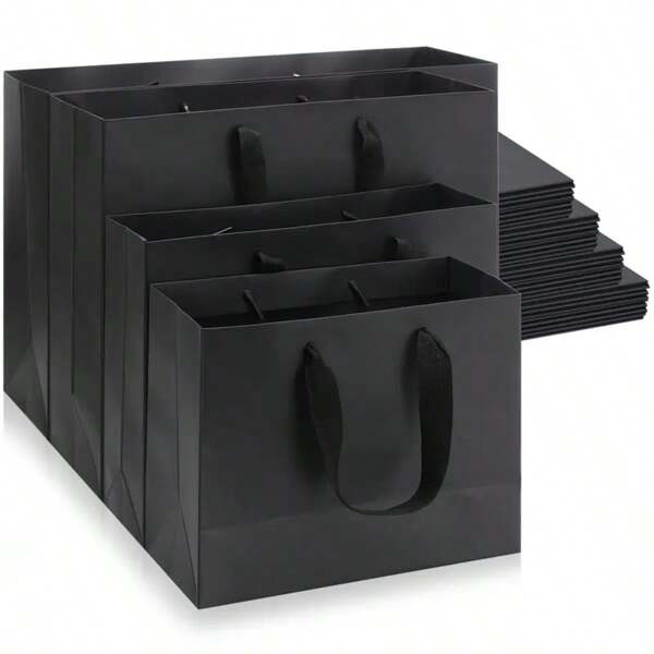 4 buste regalo nere con maniglie resistenti - 3 misure, set grande e piccolo, buste per regali, snack, shopping adatte per matrimonio, compleanno, festa della mamma, attività commerciale, boutique, bomboniere