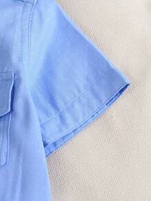 1 pieza Camisa con cuello con solapa y bolsillo con estampado de lunares azules para niños, apta para primavera/verano, playa, fiesta casual, fiesta de cumpleaños, para niño anfitrión - Azul - Ver 5