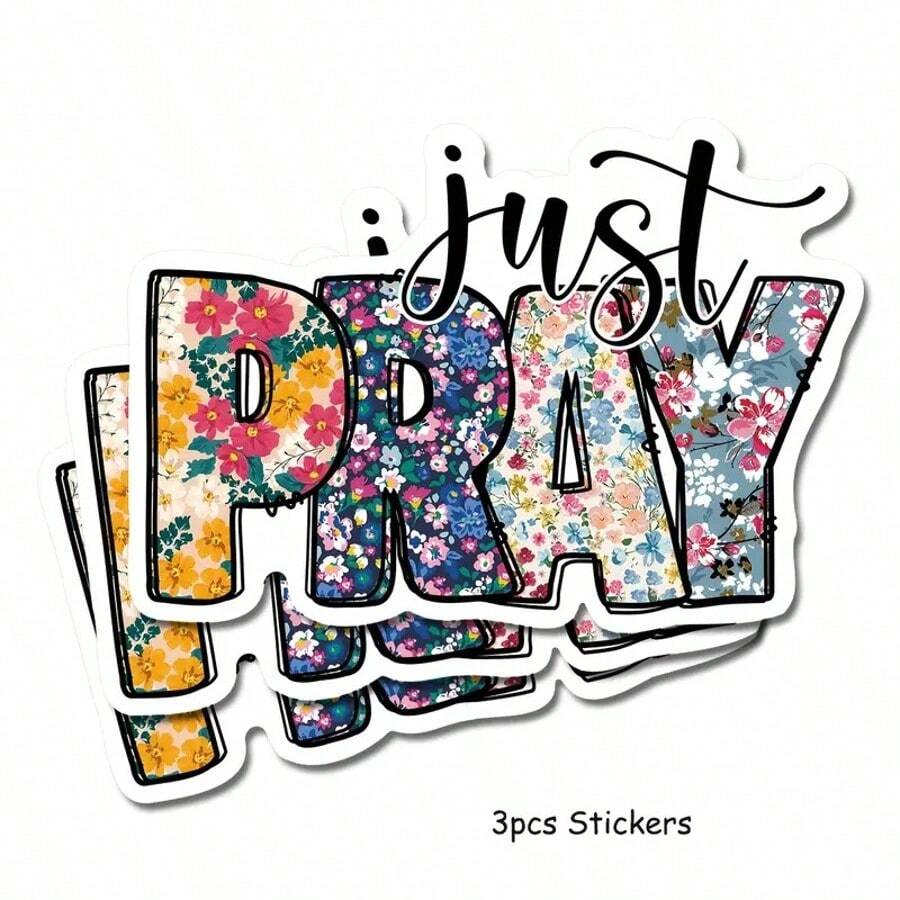 3pcs "Just Pray" Motivational Stickers With Bible Verses, Religious Inspirational Sticker For DIY Decoration On Laptops, Water Bottles, Phone Cases, Car Bumpers, Helmets, And Windows