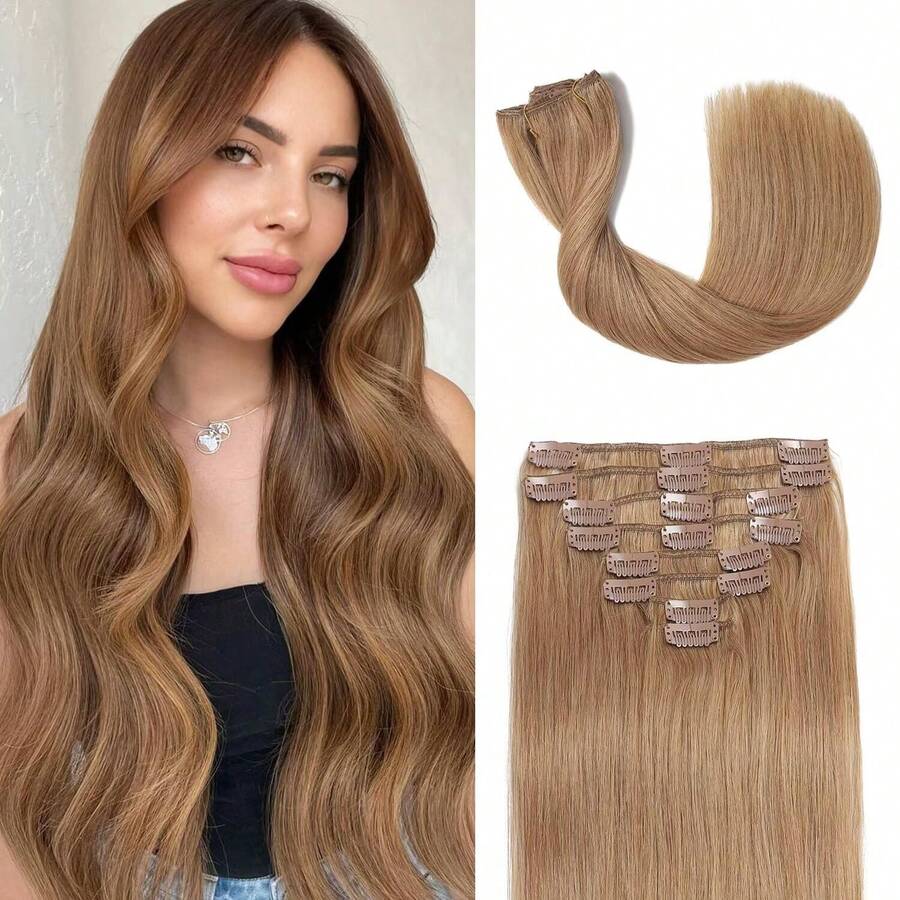 #27 Chocolate Brown Clip In Hair Extensions Real Human Hair 3.6oz/100g Clip Ins 100% Brazilian Remy Human Hair Extension For Women 8pcs Per Set With 18 Clips Double Weft - S27 - View 1