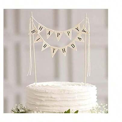 1pc Cake Decoration Topper, Happy Birthday, Just Married Cake Banner, Colorful Double-Sided Flags, White Flag, Cake Toppers