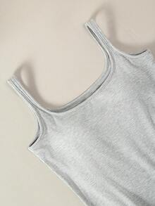 女士白色针织吊带背心，方领露背薄款吊带背心，内置胸罩，时尚简约休闲个性下装，购物居家聚会吊带上衣，运动休闲 - 淺灰色 - 查看 6
