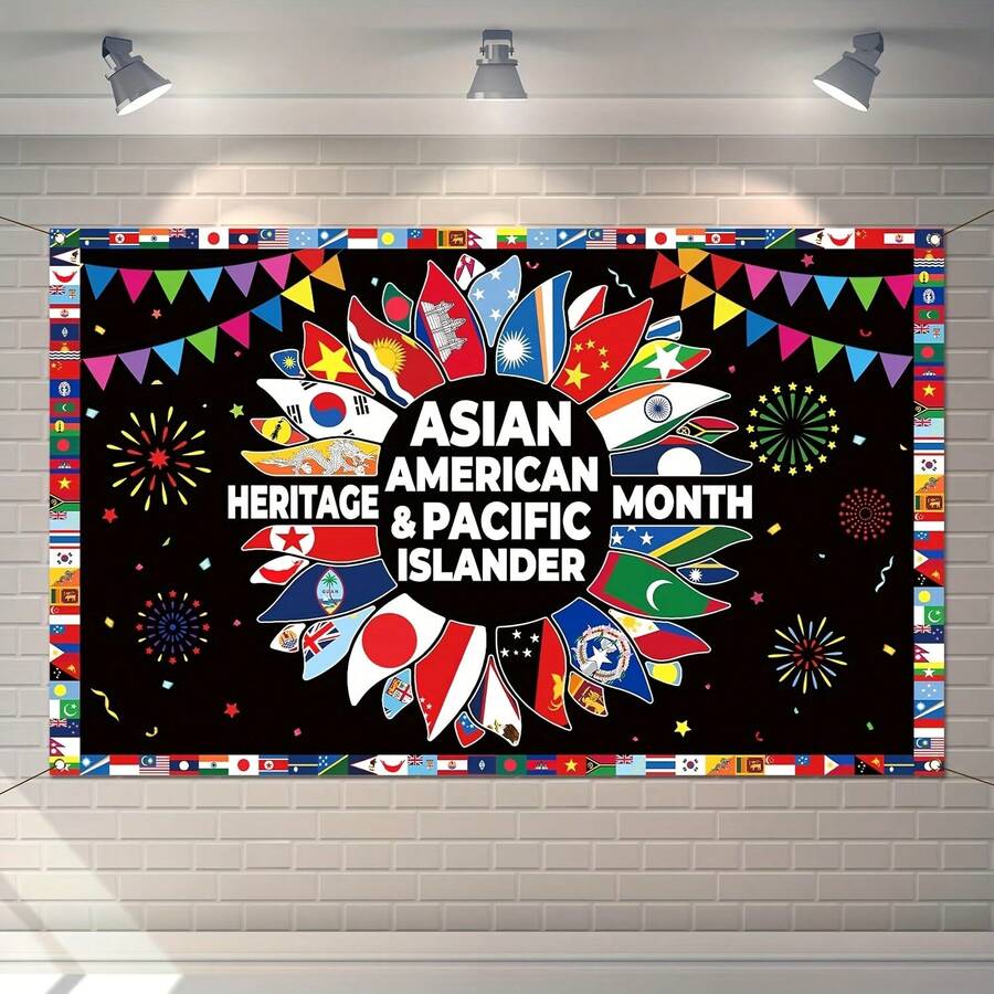 Asian American And Pacific Islander Heritage Month Photo Booth Backdrop AAPI Country Flags Decoration Bulletin Board Banner Wall Decor