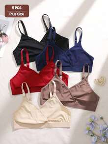 5pcs Plus Size Women's Seamless Minimalist Wireless Comfort Bras, Solid Color - Multicolor - View 4