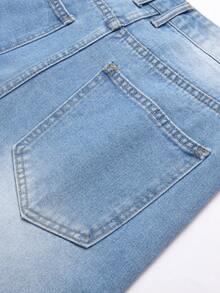 Men's Casual Distressed Frayed Hem Denim Shorts Jorts, Summer, Emo Style - Baby Blue - View 5