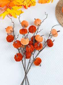 1 pieza/4 piezas/6 piezas Ramas artificiales de calabaza con tallos largos para decoración central en florero durante el Festival de la Cosecha de Otoño y Acción de Gracias, decoración de otoño, decoración del hogar de otoño, decoración de Halloween, decoración de habitaciones, plantas falsas, decoración de cocina