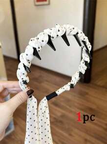 2/1 Pc Polka Dot Ribbon Headband With Long Trailing Bows, Suitable For Daily Wear By Women, Hair Accessory To Create Hairstyles, Sweet & Charming Hair Hoop, High Crown Headband