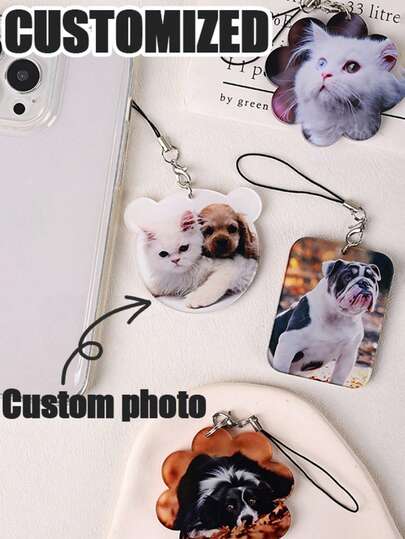 1pc Personalized Mobile Phone Charm Keychain, Custom Photo Pattern, Portrait Custom, Baby Image Custom, Company Logo Custom, Celebrity Peripherals Custom, Pet Photo Custom, Car Memorial Custom, Short Lanyard Phone Chain Acrylic Wrist End Valentine's Day Christmas Gift, Cute Small Pendant Ornament For Women & Men Ins Style